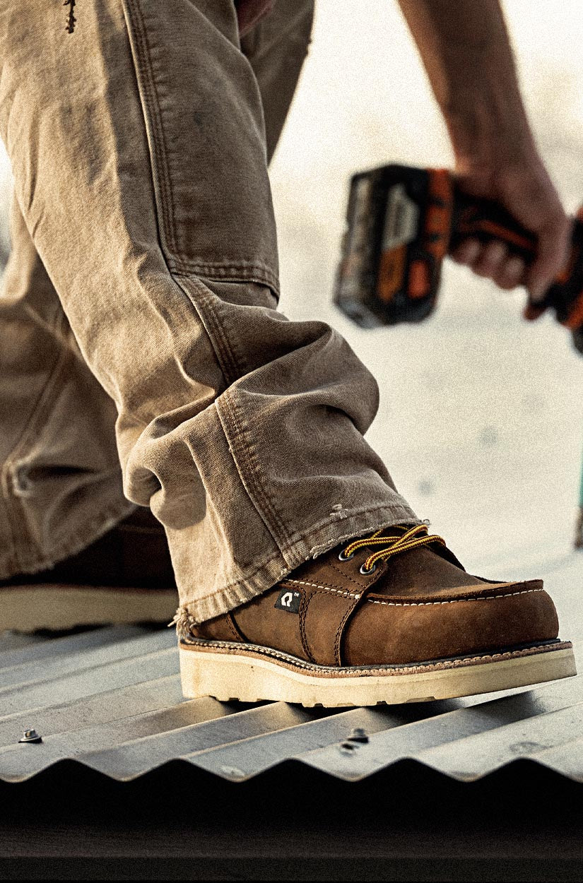 our classic QLTY quality moc toe work boot can handle any roof top job