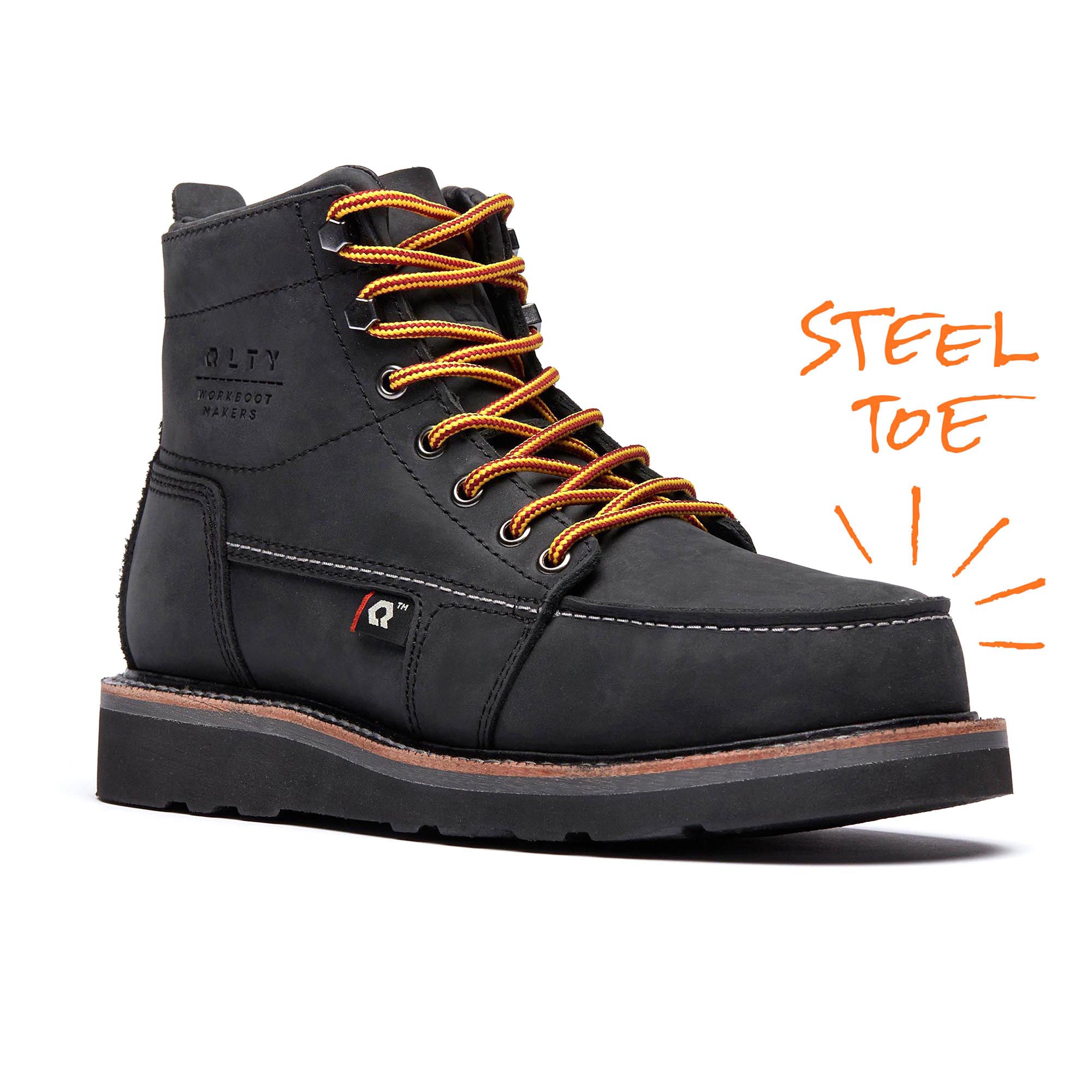QLTY | Work Boot - The Steel Toe Safety Toe, Moc Toe, Welt, Black Sole, 6” - QLTY Work Boots