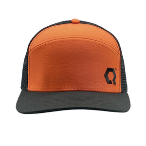Our classic high-crown QLTY Tradesman 6-panel hat features ample headroom for ventilation, an organic cotton front, recycled polyester mesh back and adjustable snap closure with embroidered logo.